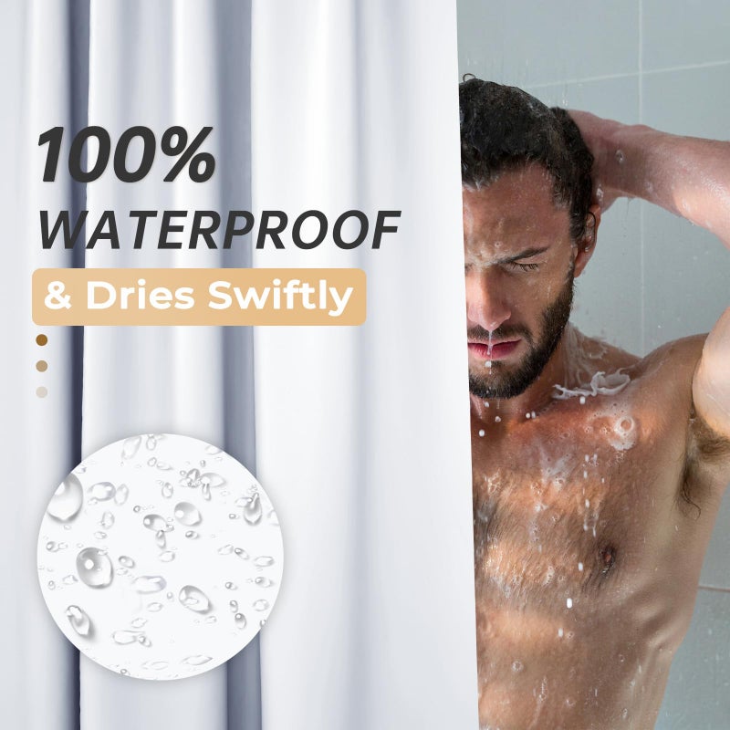 AmazerBath Plastic Shower Curtain 84 Inches Long, 72 x 84 White Weighted Extra Long Shower Curtain, PEVA Heavy Duty Tall Bathroom Curtains with 3 Big Clear Weighted Stones and 12 Grommet Holes - Image 4