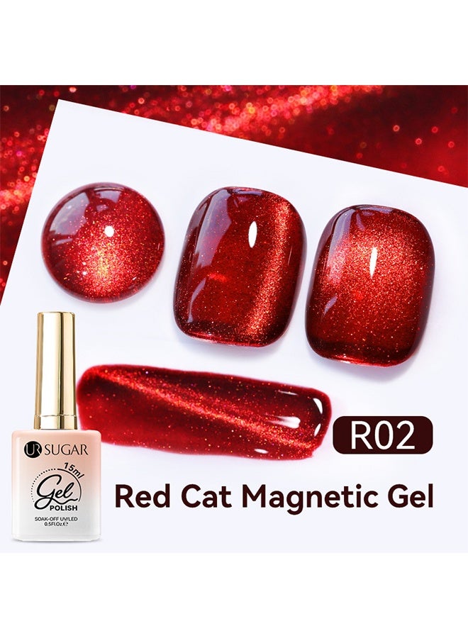 UR SUGAR Gel Polish, Soak-Off UV/LED, Red Cat Magnetic Gel, Glitter Gel Nail Polish For Salon DIY At Home - Image 2