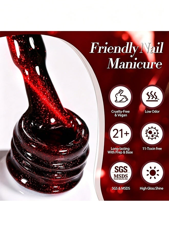 UR SUGAR Gel Polish, Soak-Off UV/LED, Red Cat Magnetic Gel, Glitter Gel Nail Polish For Salon DIY At Home - Image 3