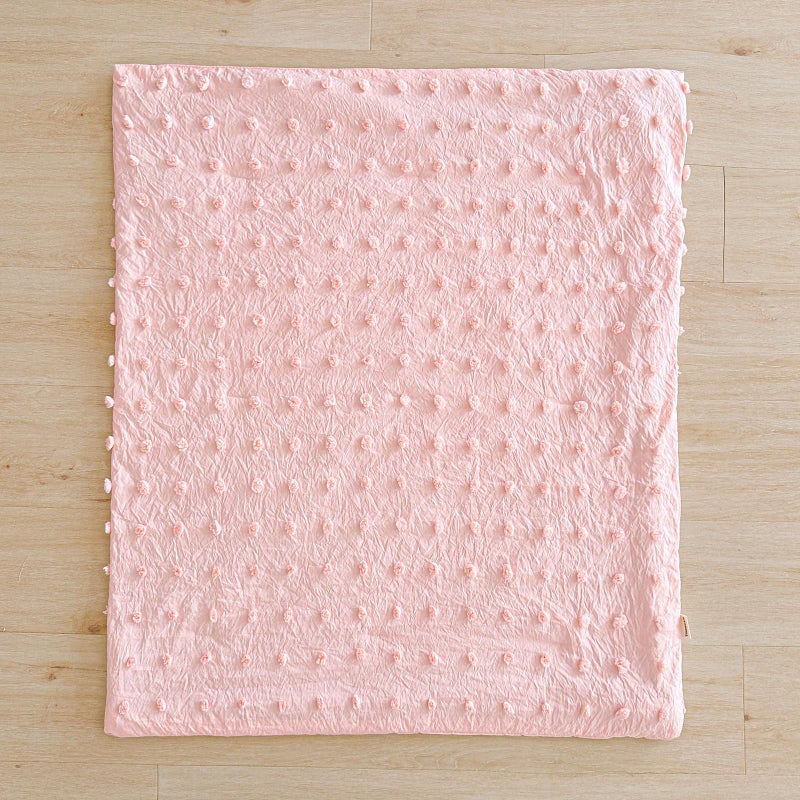 Uozzi Bedding Pink Crib Bedding Set Tufted Dots Jacquard Baby Girls Comforter with Fitted Sheet and Bed Skirt - Cute Embroidery Boho Shabby Chic Soft Blanket Pom Pom Tufts 3pc Crib Bed Set - Image 4