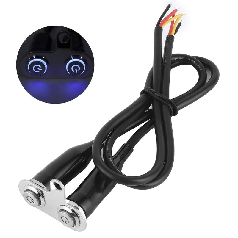 Zerodis Automotive 12V LED Blue Light Fog Light Control Push Button Switch 2 Pack For Motorcycle Handlebar - Image 3