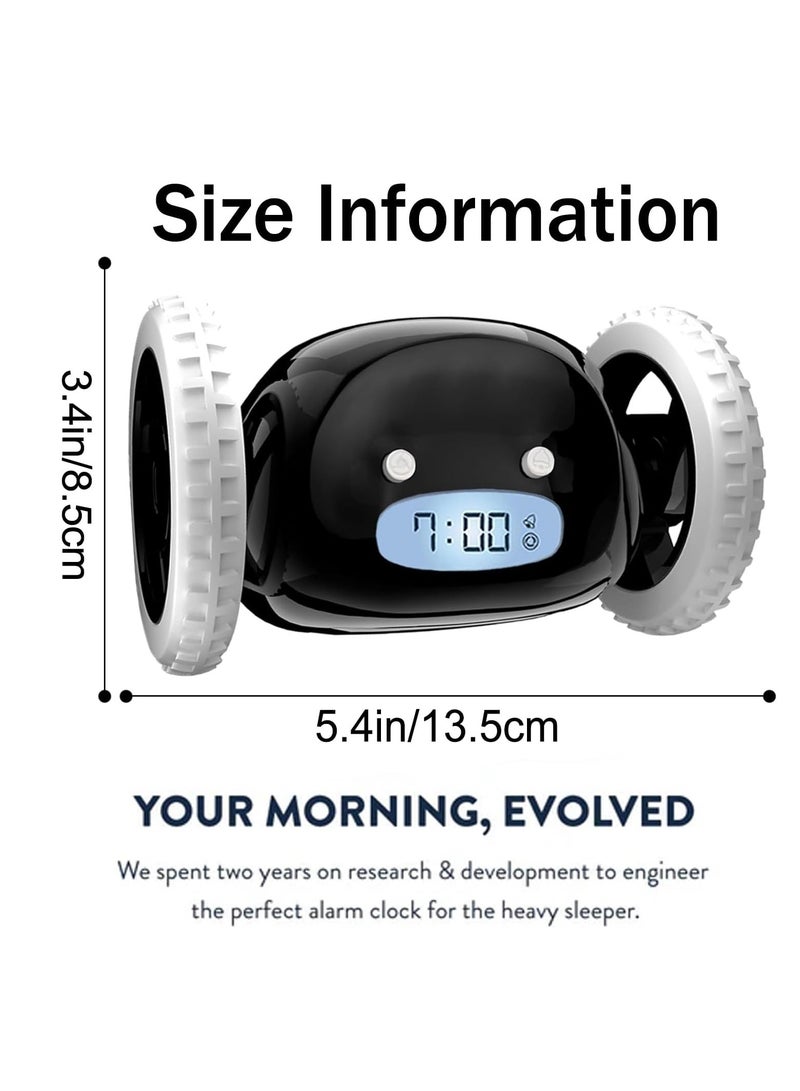 Rightsure Digital Alarm Clock,Loud Alarm Clock with Wheels for Heavy Sleepers (Adults Kids Teens Bedroom), Run Away, Annoying, Jump, Roll,Digital- Funny Gift (black) - Image 2