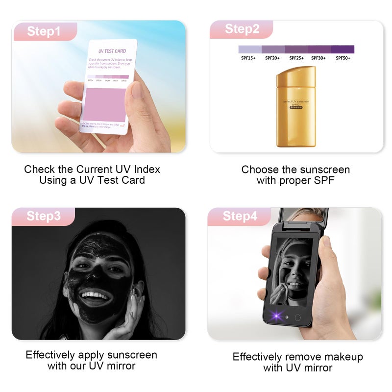 Vanexiss UV Camera for Sunscreen Test UV Mirror Sunscreen Camera, 4 Inch Vanity Mirror Rechargeable Compact Travel Makeup Mirror Handheld Double-Sided Pocket Mirror for Skin Protection(Dark Black) - Image 4