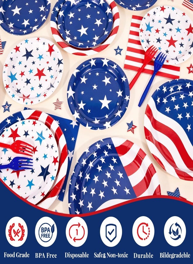 REDWORD 4th of July Decorations, 119PCs Fourth of July Party Supplies-Serves 24 with 250th Independence Day Plates and Napkins Tablecloth and USA Banner Forks Balloons for Patriotic Party Decorations - Image 3