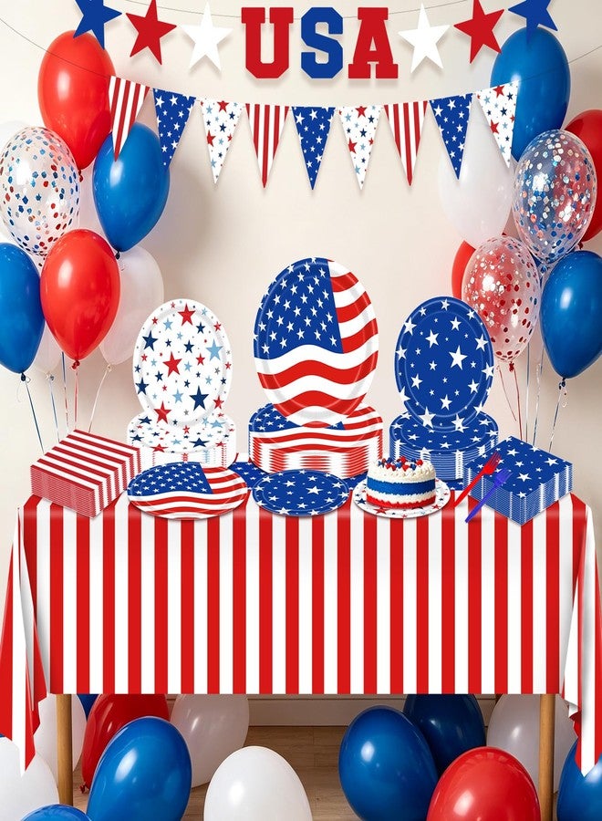 REDWORD 4th of July Decorations, 119PCs Fourth of July Party Supplies-Serves 24 with 250th Independence Day Plates and Napkins Tablecloth and USA Banner Forks Balloons for Patriotic Party Decorations - Image 4
