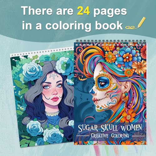 CKMOREL Sugar Skull Women Coloring Book for Adult Spiral Bound, Adult Coloring Book for Women Relaxation, Thick Paper 24 Pages One Sided Design, Mindfulness Easter Gifts for Adults - Image 3