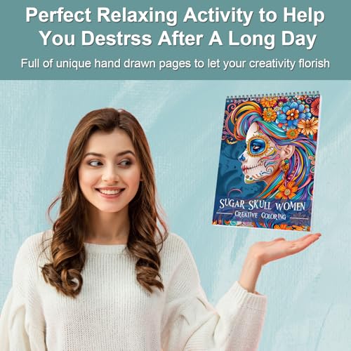 CKMOREL Sugar Skull Women Coloring Book for Adult Spiral Bound, Adult Coloring Book for Women Relaxation, Thick Paper 24 Pages One Sided Design, Mindfulness Easter Gifts for Adults - Image 4