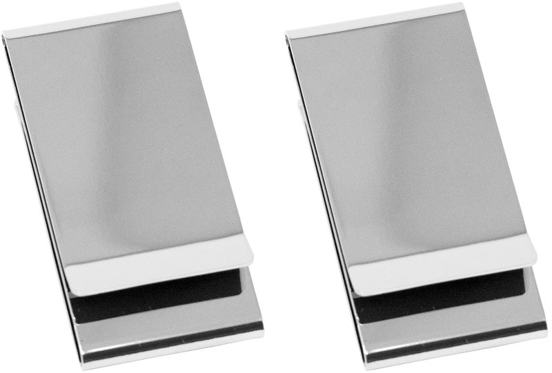 Stephanie Imports Set of 2  DoubleSided ChromePlated Stainless Steel Boxed Money Clip Silver