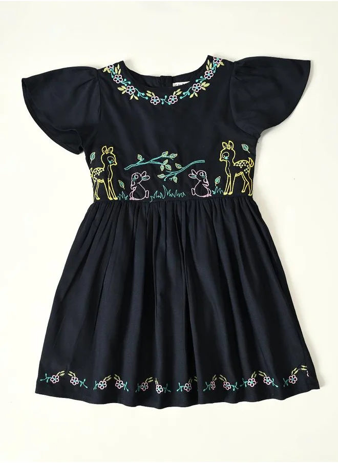 BELLA MODA Bella Moda Embroidered Ruffled Sleeve Knee-Length Dress
