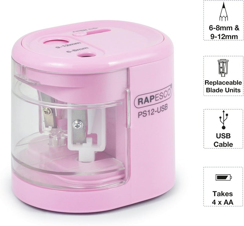 RAPESCO 1446 Automatic Electric USB/Battery Pencil Sharpener, Candy Pink - Image 2