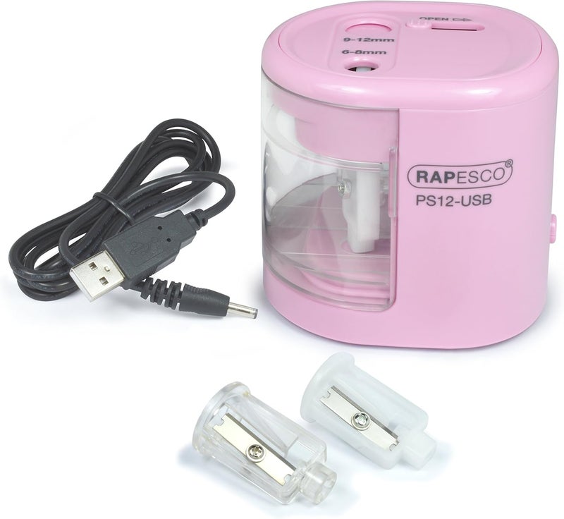 RAPESCO 1446 Automatic Electric USB/Battery Pencil Sharpener, Candy Pink - Image 1