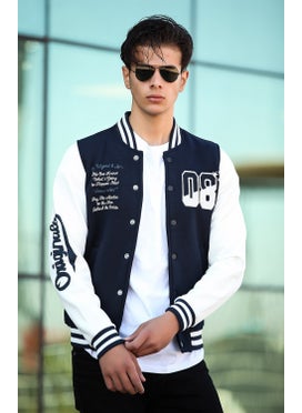 Miron Men's 08 College Jacket Regular Fit-White-Navy Blue  - Image 1