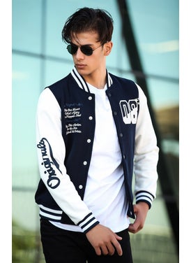 Miron Men's 08 College Jacket Regular Fit-White-Navy Blue  - Image 2