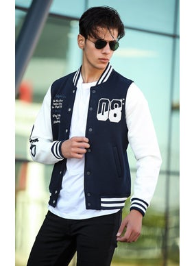Miron Men's 08 College Jacket Regular Fit-White-Navy Blue  - Image 3