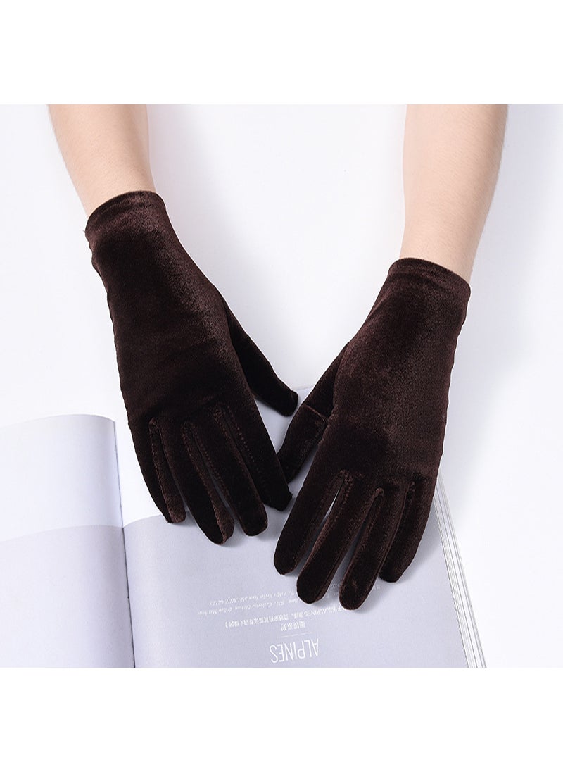 Generic Solid Color Golden Velvet Knitted Gloves for Womens Warm and Velvet-Lined Work Thickened Elastic Five-Finger Full-Finger Students in Autumn and Winter Color Mix and Match 