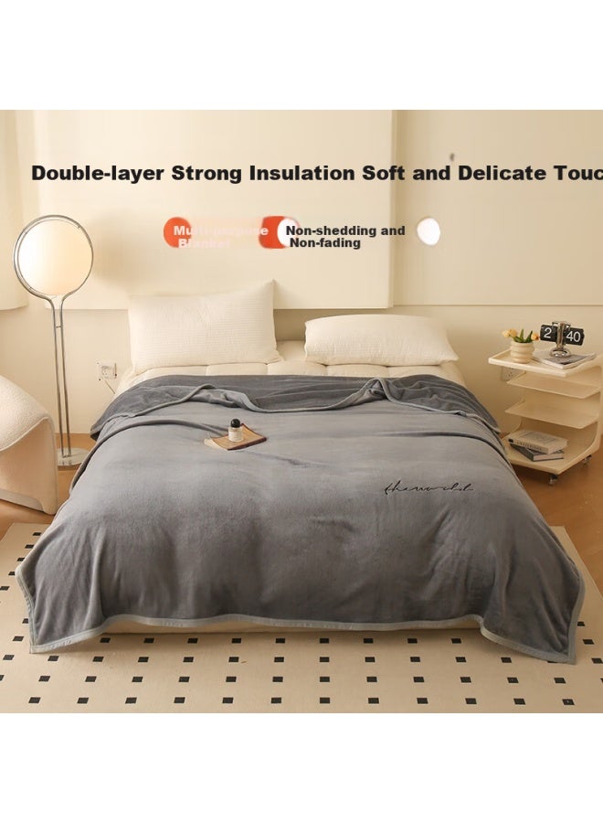 Yalu Double-sided Thickened Milk Velvet Blanket, Nap Throw, All-season Blanket, Air Conditioning Cover, 200*230cm, Dark Gray - Image 4