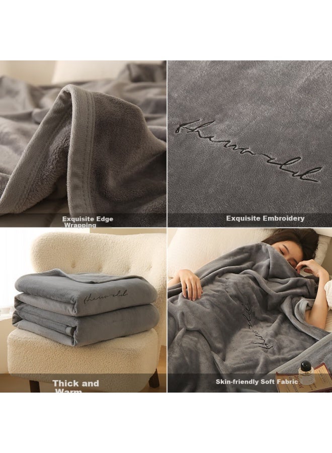 Yalu Double-sided Thickened Milk Velvet Blanket, Nap Throw, All-season Blanket, Air Conditioning Cover, 200*230cm, Dark Gray - Image 3