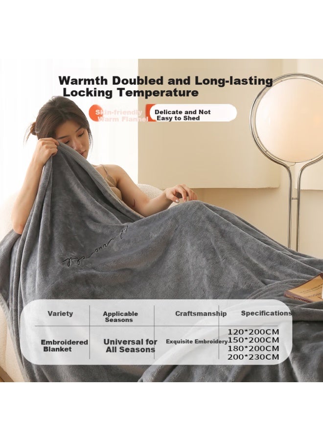 Yalu Double-sided Thickened Milk Velvet Blanket, Nap Throw, All-season Blanket, Air Conditioning Cover, 200*230cm, Dark Gray - Image 2