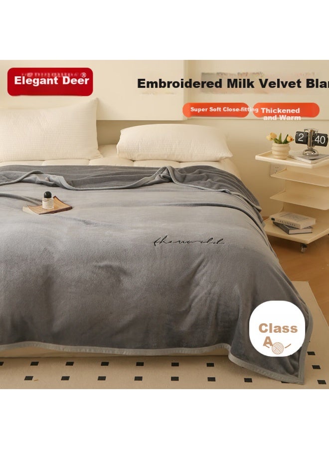 Yalu Double-sided Thickened Milk Velvet Blanket, Nap Throw, All-season Blanket, Air Conditioning Cover, 200*230cm, Dark Gray - Image 1