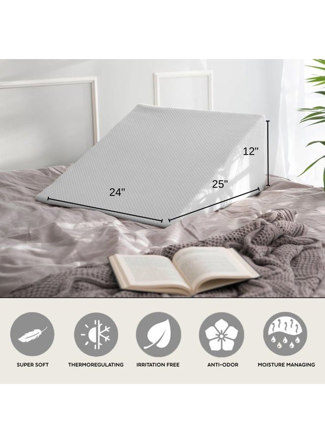 PlanetofBamboo Bamboo Replacement Wedge Pillow Cover (25 x 24 x 12) with Zipper - Sweat-Absorbent, Moisture-Wicking, Odor-Free Wedge Pillow Case – Gray - Image 4