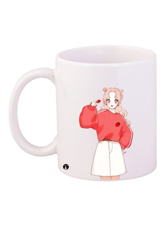RYN Cartoon Printed Coffee Mug White/Yellow/Pink 11ounce