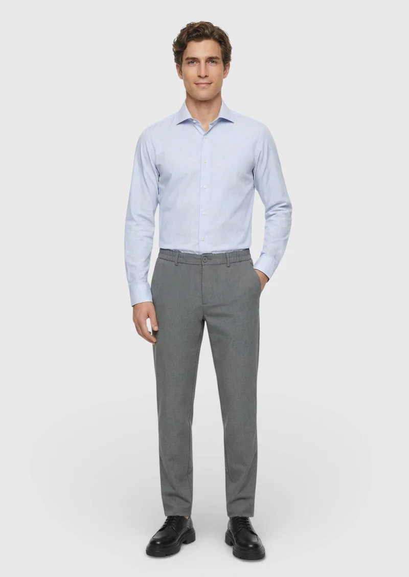 RAMSEY Grey Weaving Jogging Fit Casual Trousers