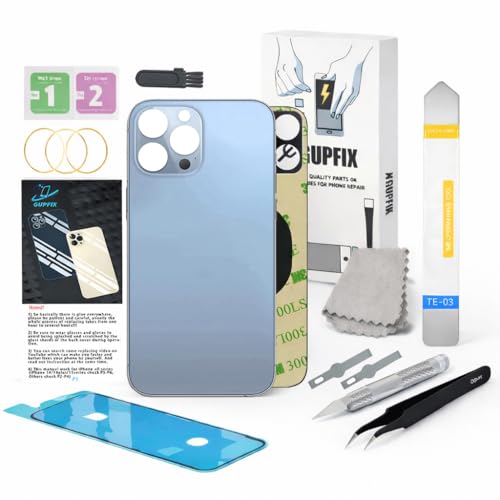 GUPFIX Back Glass Replacement for iPhone 13 Pro with Repir Tools, Big Hole Rear Back Cover Glass Replacement All Carriers with Pre-Installed Adhesive and Repairing Tool Kits (Sierra Blue) - Image 1