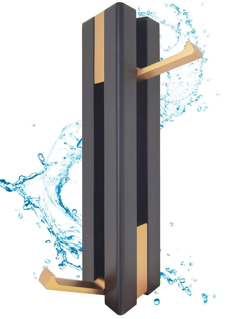 4 HooksWaterproof Towel Robe Hook Black u0026 Gold，Foldable Bathroom Hooks for TowelsWall Mounted,Modern Coat Hook，Adhesive Robe Hooks，for Bath Bedroom Kitchen  Hotel - Image 1