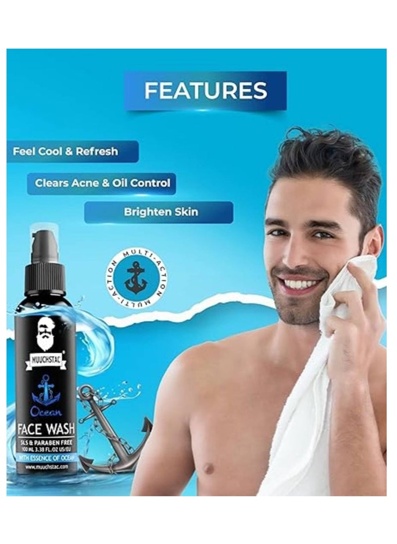 MUUCHSTAC Muuchstac Ocean Face Wash for Men | Fight Acne & Pimples, Brighten Skin, Clears Dirt, Oil Control, Refreshing Feel - Multi-Action Formula (100 ml)  - Image 2