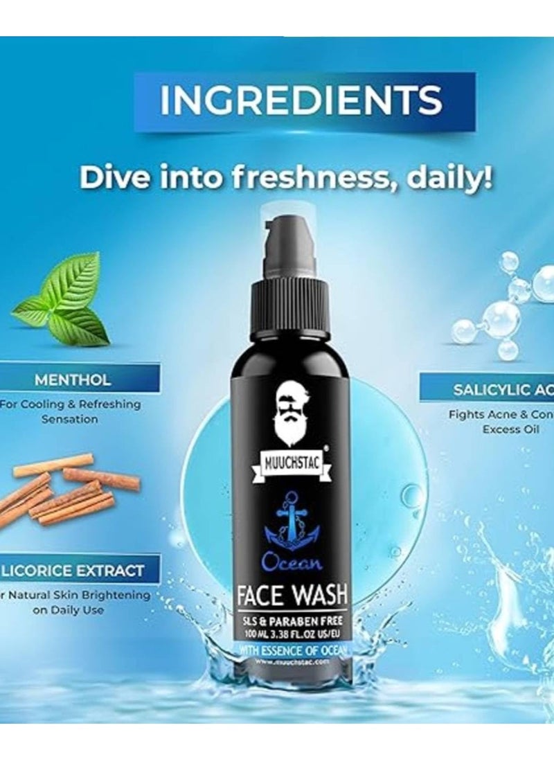 MUUCHSTAC Muuchstac Ocean Face Wash for Men | Fight Acne & Pimples, Brighten Skin, Clears Dirt, Oil Control, Refreshing Feel - Multi-Action Formula (100 ml)  - Image 4