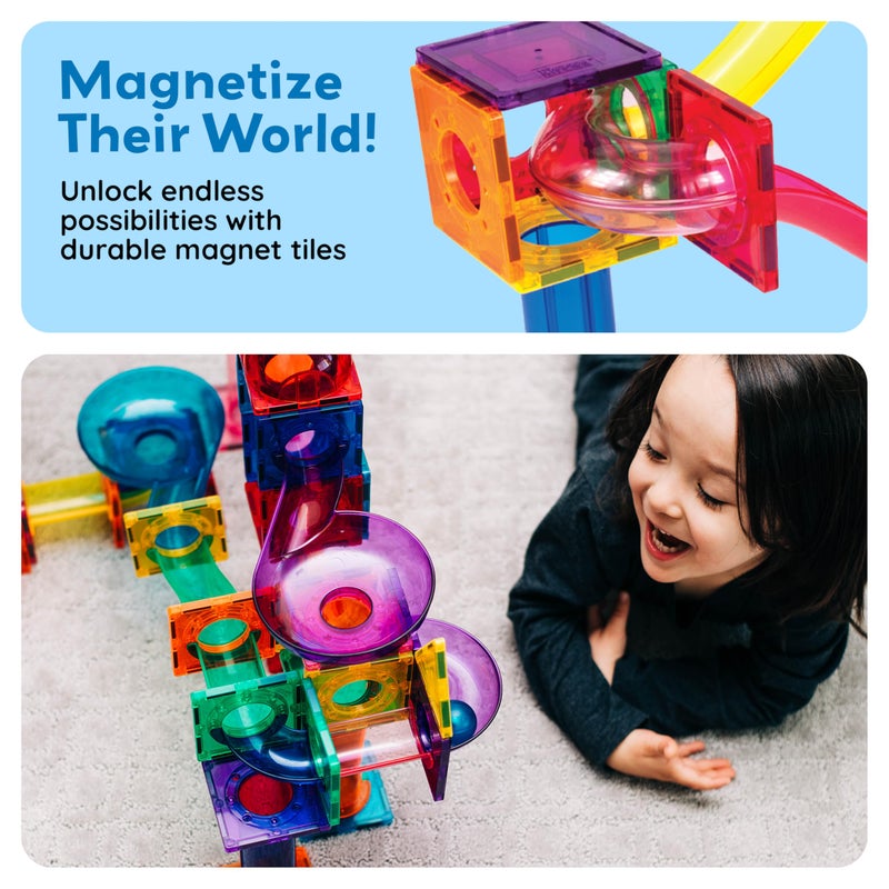 PicassoTiles 70pc Marble Run Magnetic Tiles STEM Set for Kids Ages 3 and Older Magnet Tile Marbles Maze Building Blocks Brain Development Toy Preschool Educational Learning Construction Playset PTG70 - Image 5
