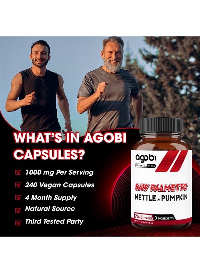 agobi 1000mg Saw Palmetto Supplement with Nettle Leaf & Pumpkin - High Extract Support for Restful Mood, Hair Health, Immune System & Energy Production - 240 Veggie Capsules for 4-Month Suppply - Image 5