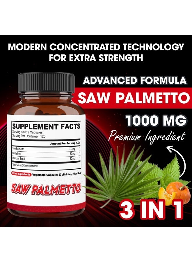 agobi 1000mg Saw Palmetto Supplement with Nettle Leaf & Pumpkin - High Extract Support for Restful Mood, Hair Health, Immune System & Energy Production - 240 Veggie Capsules for 4-Month Suppply - Image 2