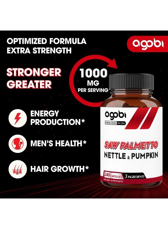 agobi 1000mg Saw Palmetto Supplement with Nettle Leaf & Pumpkin - High Extract Support for Restful Mood, Hair Health, Immune System & Energy Production - 240 Veggie Capsules for 4-Month Suppply - Image 3