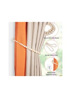 The Bros Wood Bead Curtain Tiebacks, Set of 6 Curtain Holdbacks for Thin or Thick Window Draperies, Boho Farmhouse Curtain Tiebacks with Hooks, Curtain Tie Backs for Home Office Room Decor  - Image 4
