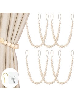The Bros Wood Bead Curtain Tiebacks, Set of 6 Curtain Holdbacks for Thin or Thick Window Draperies, Boho Farmhouse Curtain Tiebacks with Hooks, Curtain Tie Backs for Home Office Room Decor  - Image 1