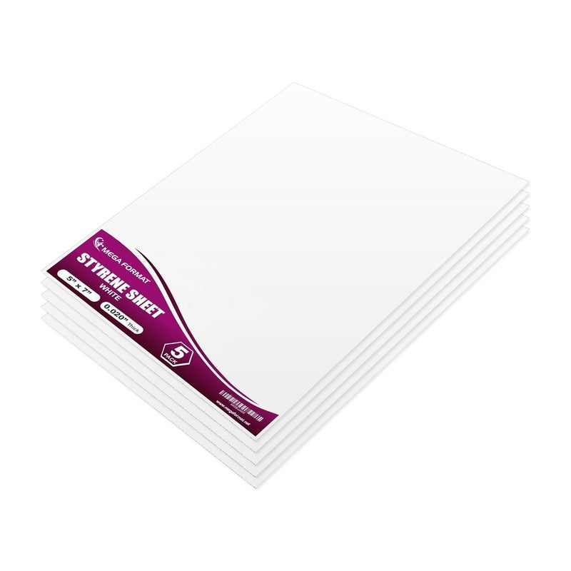 MEGA FORMAT White Polystyrene Flexible Plastic Board Sheet 5" x 7" inches (.020 Thick) Styrene Sheet, Ideal for Modeling Projects, Displays,Crafts, Durable Plastic Sheet (5-Pk) - Image 1