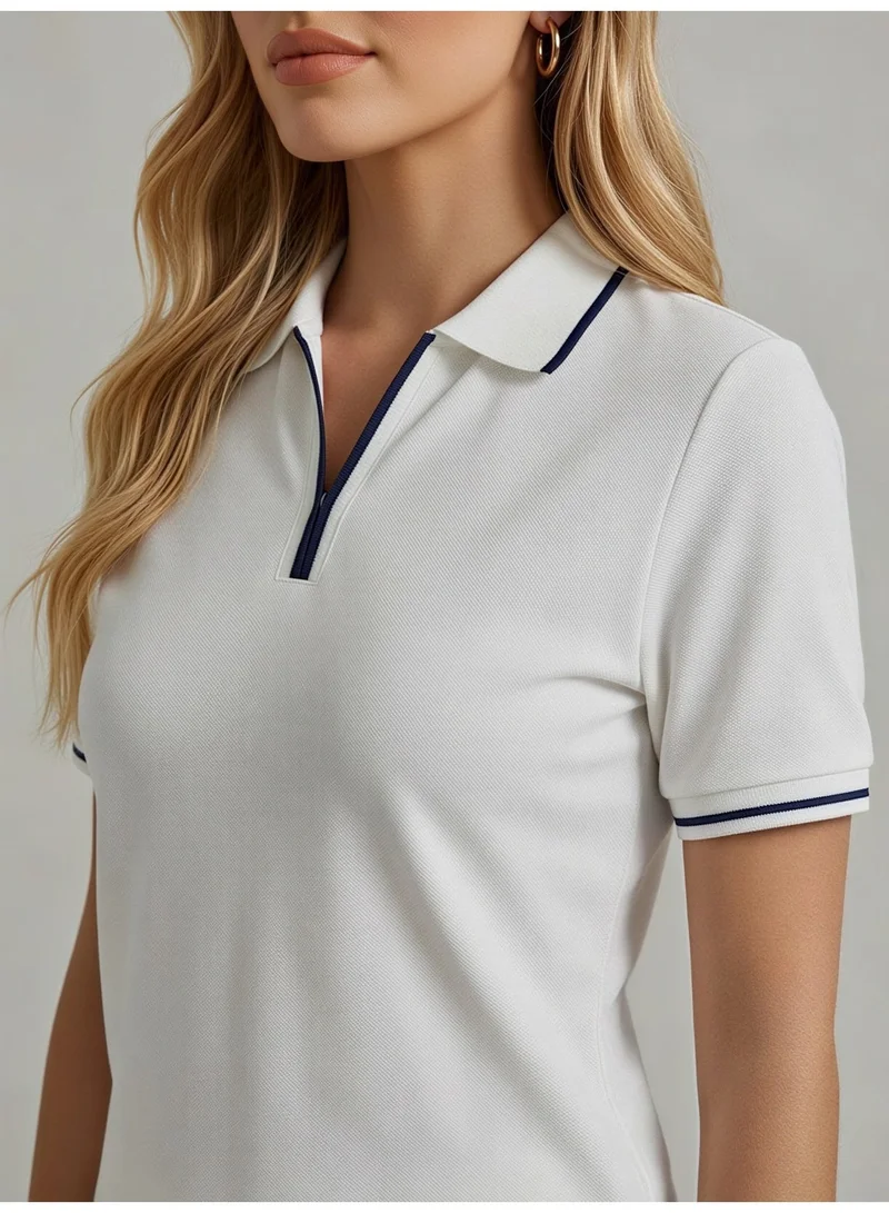CORRE Active Wear Ivy Polo Half Zipper TShirt - White