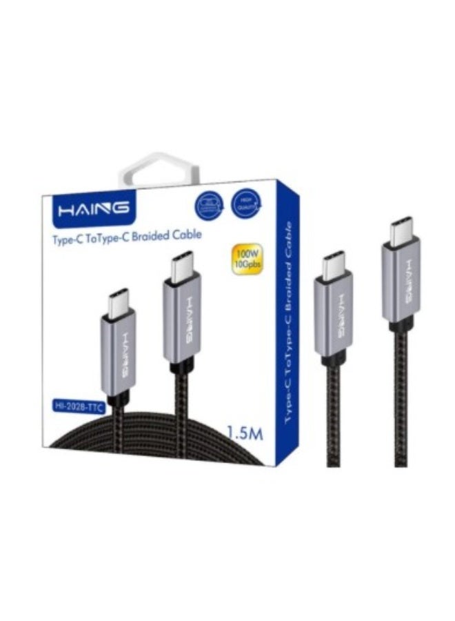 Haing Type-C to Type-C Braided Cable  HI-2028-TTC Type-C to Type-C Braided Cable 1.5M 100W - Image 1