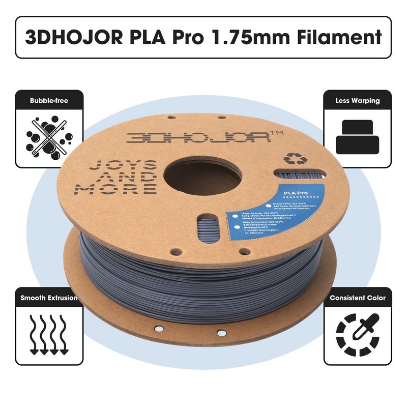3DHoJor PLA Pro (Plus) Filament 1.75mm, 3D Printer Filament PLA+, Cardboard Spool 3D Printing Filament, Dimensional Accuracy +/- 0.03 mm, Grey, 1kg - Image 2