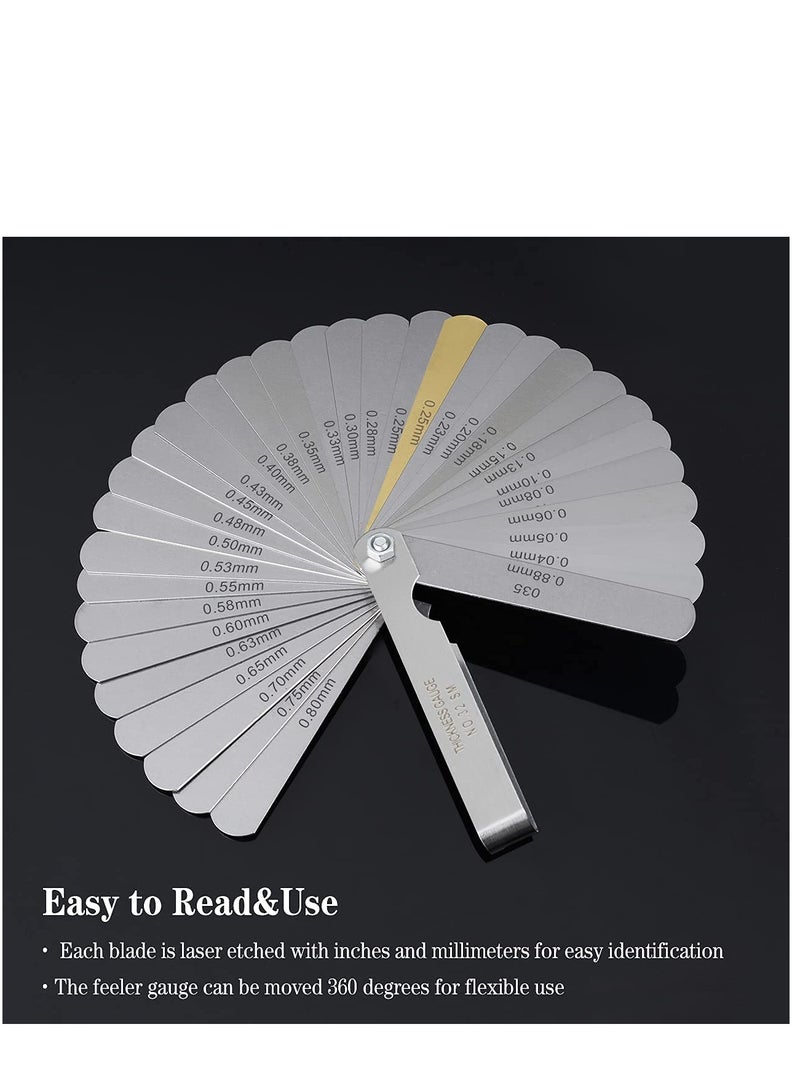 SYOSI 2Pcs Feeler Gauge with 32-Blade and Offset Feeler Gauge with 16-Blade, Gauge Dual Marked Metric and Imperial Gap Measuring Tool - Image 4