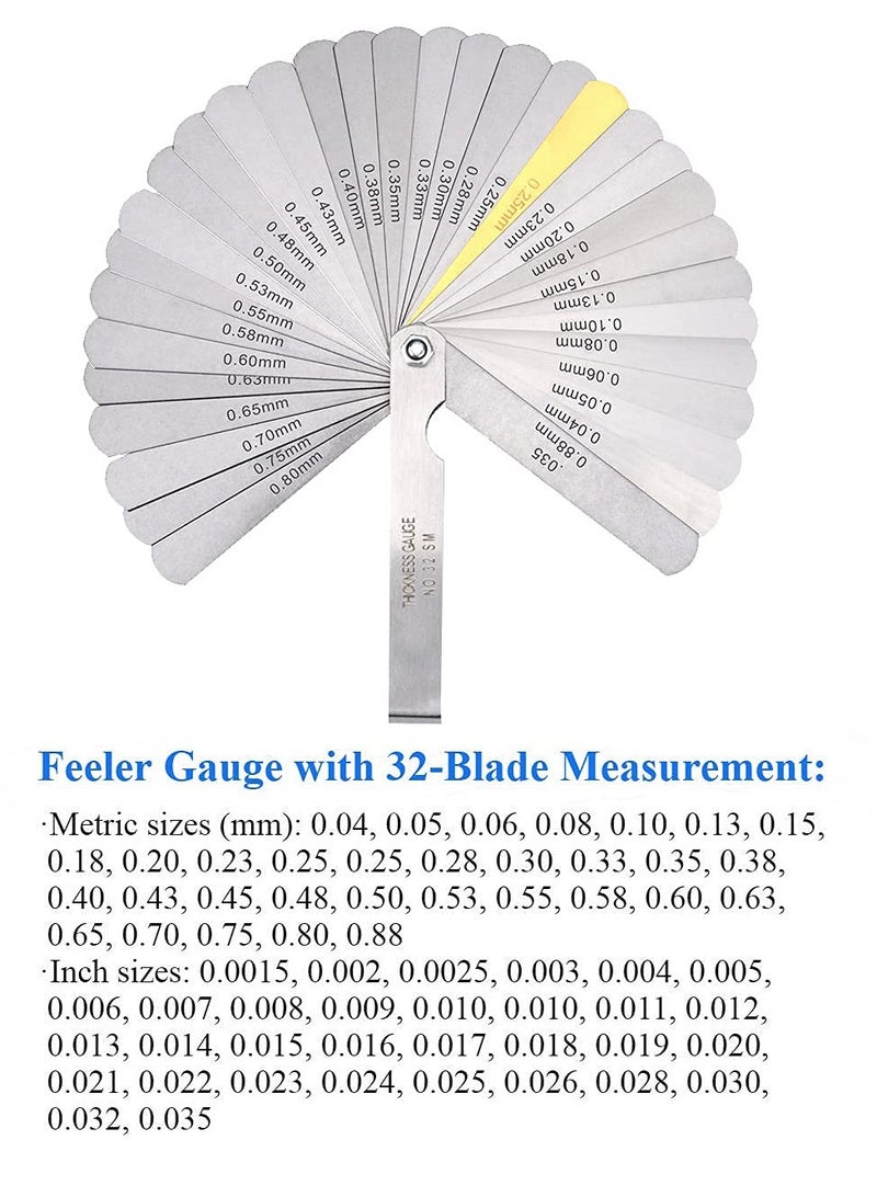 SYOSI 2Pcs Feeler Gauge with 32-Blade and Offset Feeler Gauge with 16-Blade, Gauge Dual Marked Metric and Imperial Gap Measuring Tool - Image 2