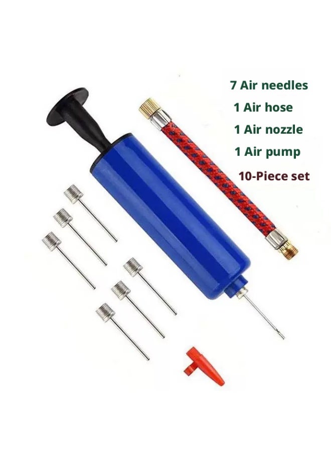 SUFADA Portable Air Pump, Sports Ball Tool Inflator Ball Pump with 7 Piece Needles, 1 Piece Valve Adapter and 1 Piece Air Hose for Football Basketball Volleyball Rugby Balloons Swim Inflatables (Blue) - Image 1