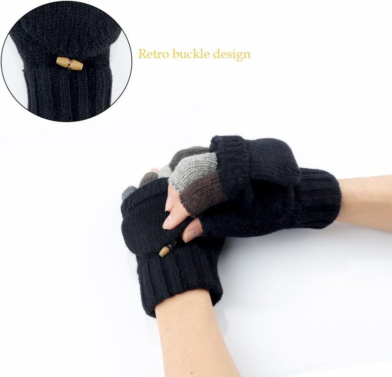Akayboya Winter Warm Knitted Fingerless Gloves Convertible Wool Gloves with Mittens Cover for Women and Men - Image 4