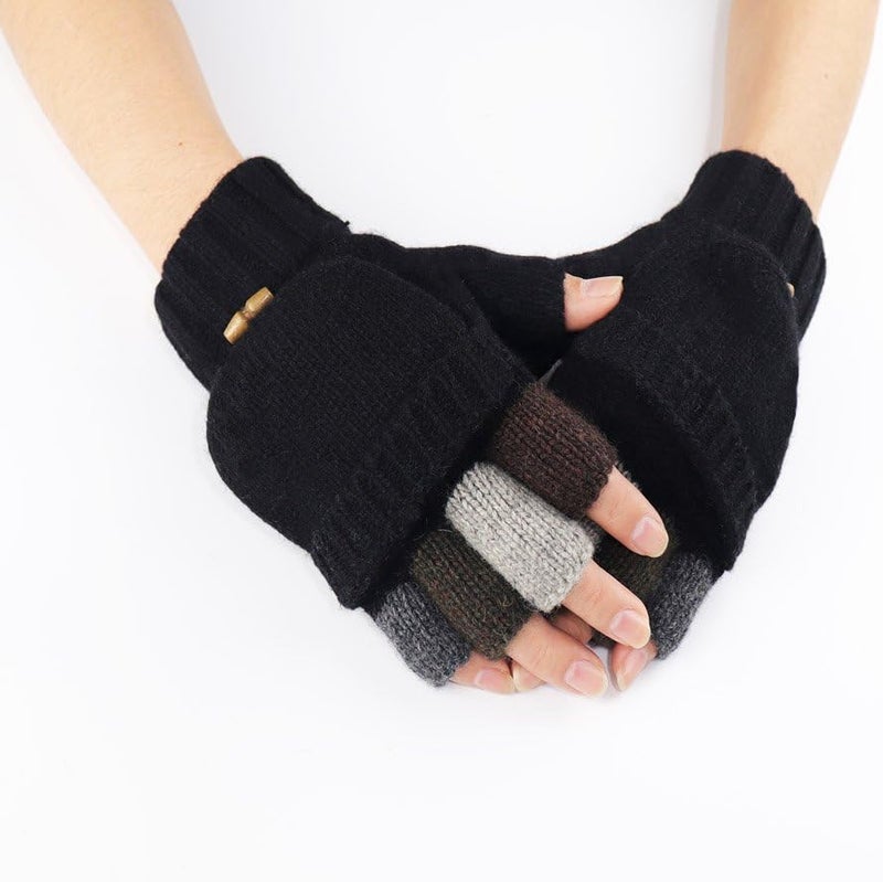 Akayboya Winter Warm Knitted Fingerless Gloves Convertible Wool Gloves with Mittens Cover for Women and Men - Image 5