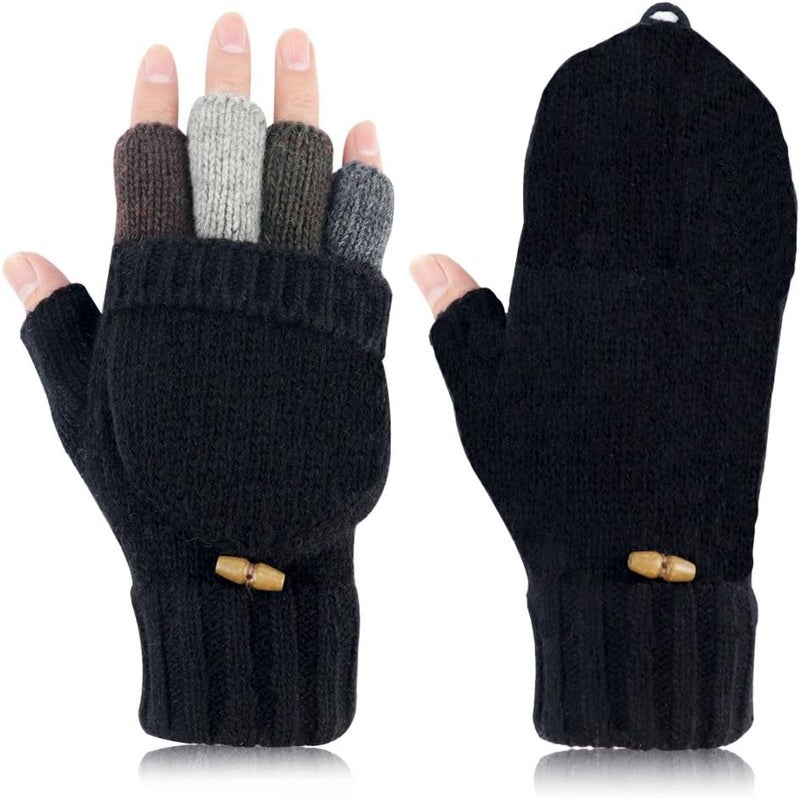 Akayboya Winter Warm Knitted Fingerless Gloves Convertible Wool Gloves with Mittens Cover for Women and Men - Image 3