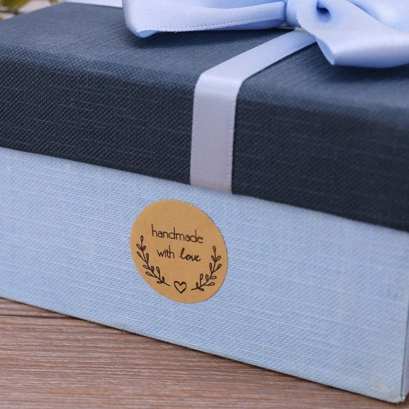 Premify 1 Roll/500Pcs Gift Tags Round Kraft Paper Stickers Packing Label Self-Adhesive Stickers Handmade With Love Tag Stickers Packaging Envelope Hand Made Tags - Image 2