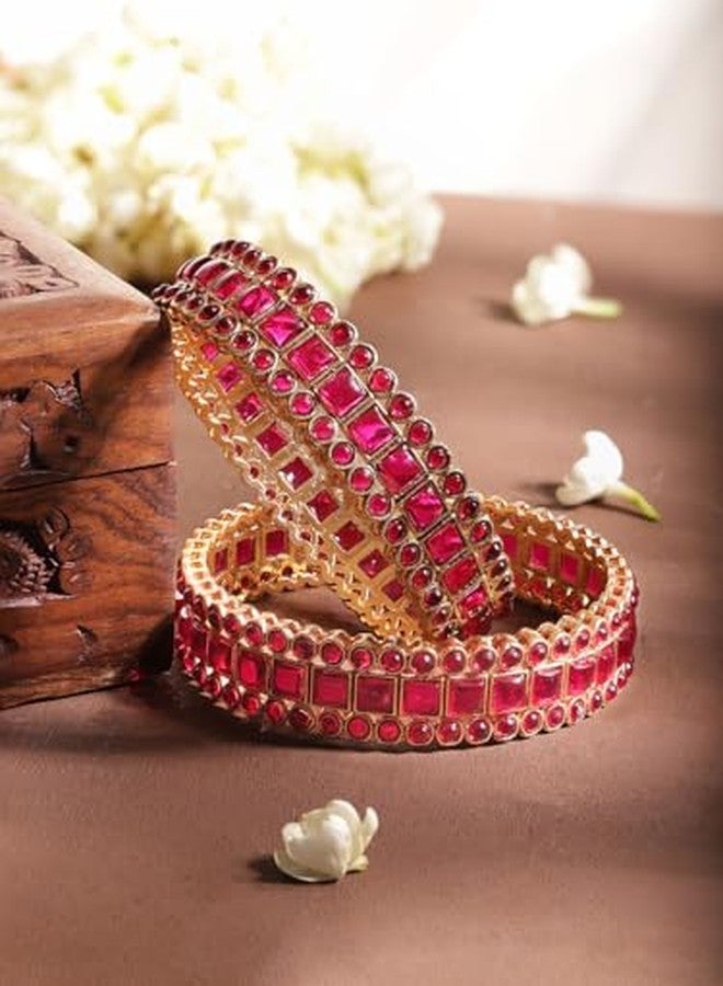 Rubans Set of 2 Gold Plated Kemp Stone Studded Bangles For Women - Image 4