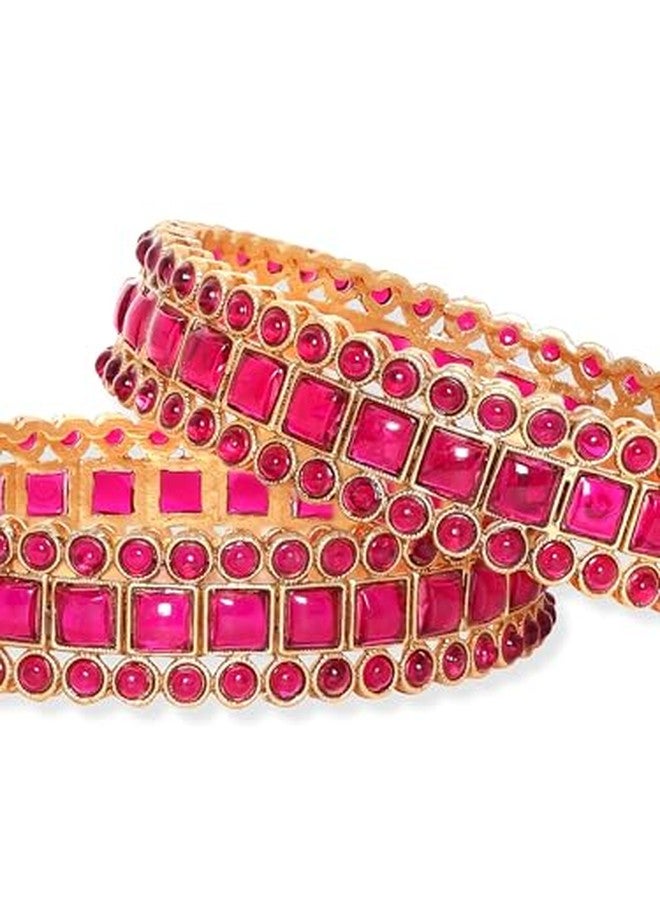 Rubans Set of 2 Gold Plated Kemp Stone Studded Bangles For Women - Image 5