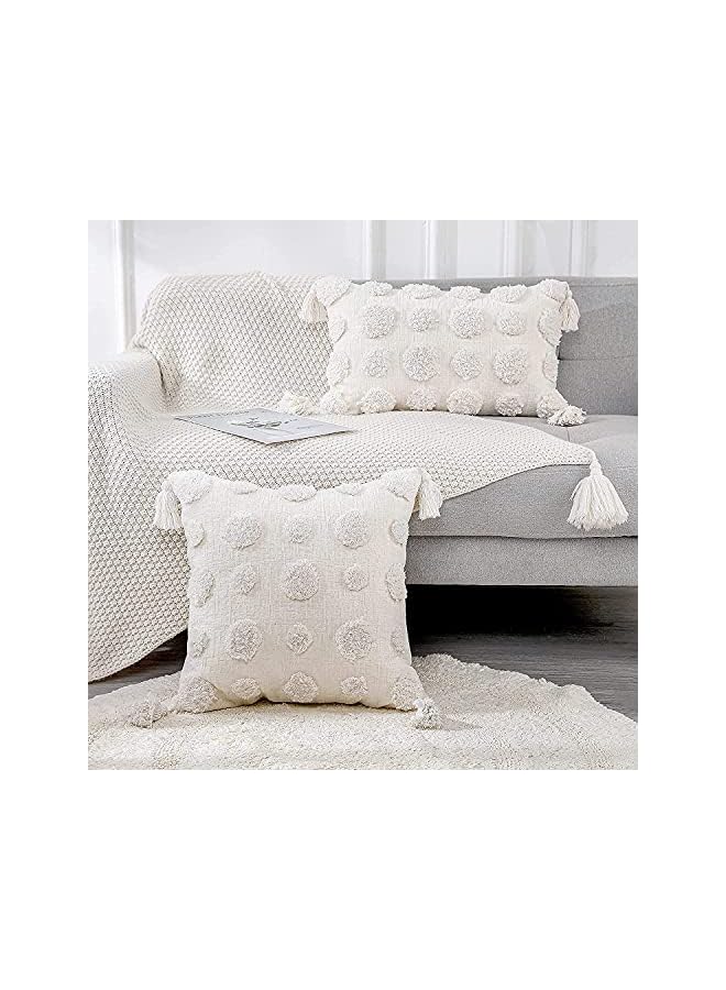 Zaboon غطاء وسادة 1 قطعة من القطن الأبيض المنقوش، مع زخرفة، 12x20 بوصة، غطاء وسادة زخرفي ناعم من الشنيل الكريمي لوسادة الظهر للكنبة، غرفة النوم، غرفة المعيشة، المزرعة - Image 2